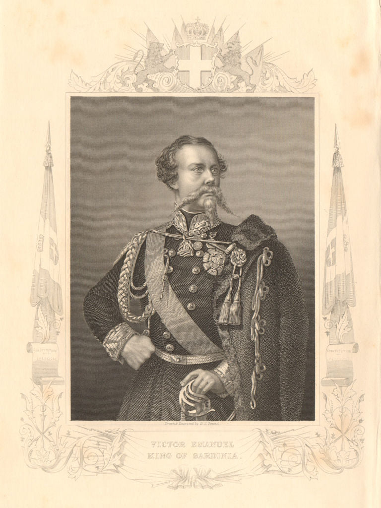 Victor Emmanuel II, King of Sardinia 1860 old antique vintage print picture